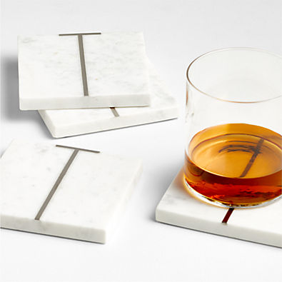 View Marble "T" Monogram Coasters, Set of 4 details