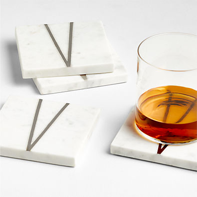 View Marble "V" Monogram Coasters, Set of 4 details