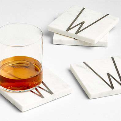View Marble "W" Monogram Coasters, Set of 4 details