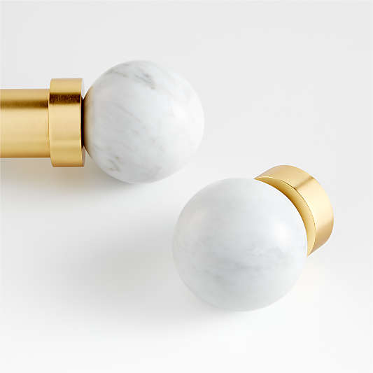 Large Marble and Brass Round Curtain End Cap Finials, Set of 2