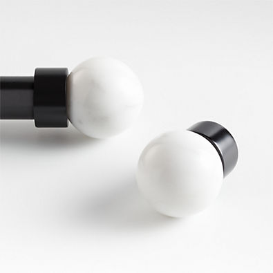 View Small Black Marble Round Curtain End Cap Finials, Set of 2 details