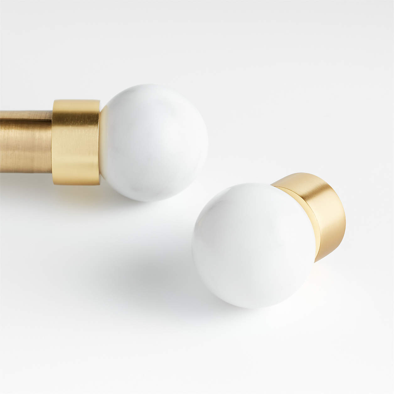 Small Brass and Marble Round Curtain End Cap Finials, Set of 2 Crate & Barrel
