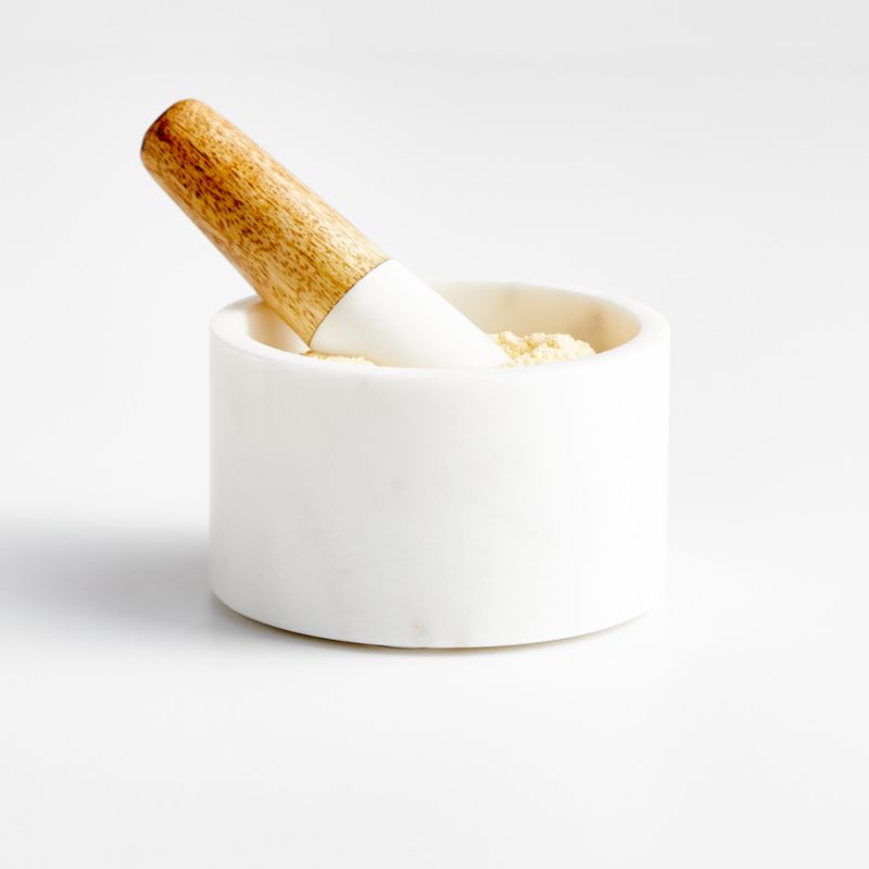 Marble and Wood Mortar and Pestle