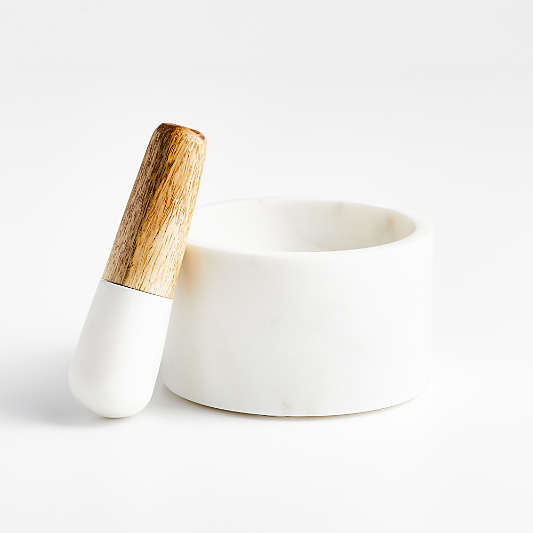 Marble and Wood Mortar and Pestle