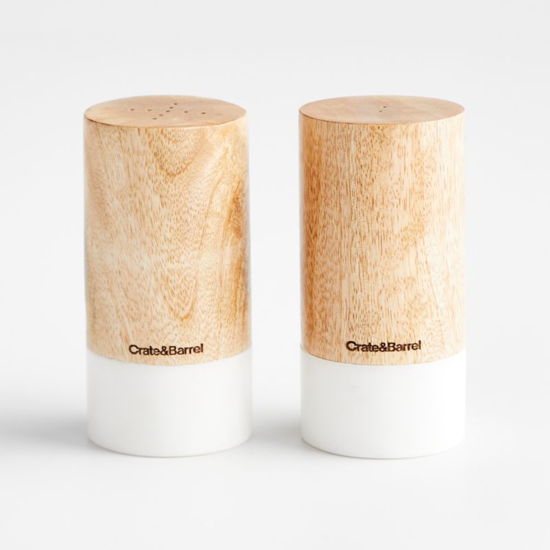 Marble and Wood Salt and Pepper Shakers | Crate & Barrel