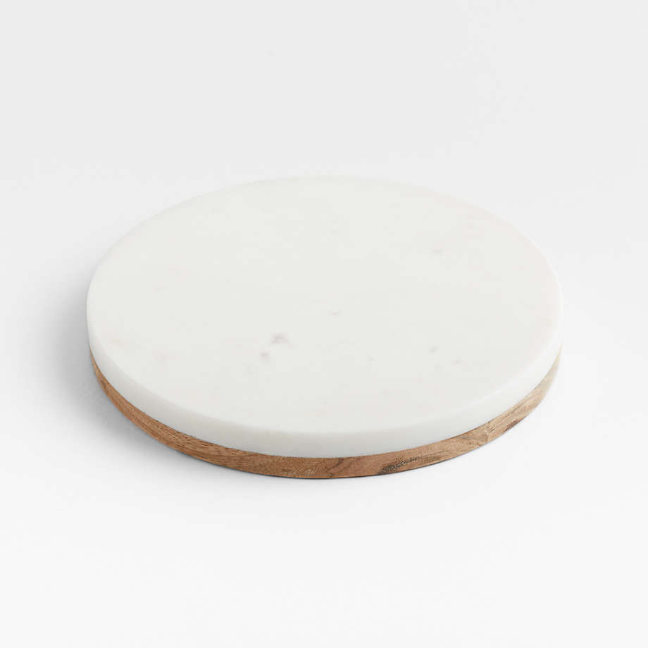 White Marble & Wooden Trivet | Crate & Barrel