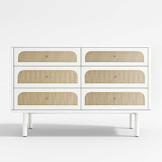 Maren White and Cane Wood 6-Drawer Dresser