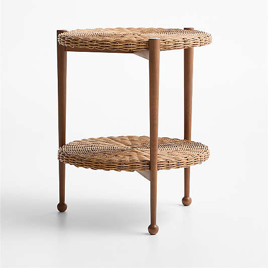 Margot 18" Wicker and Brown Wood Round Nursery Side Table