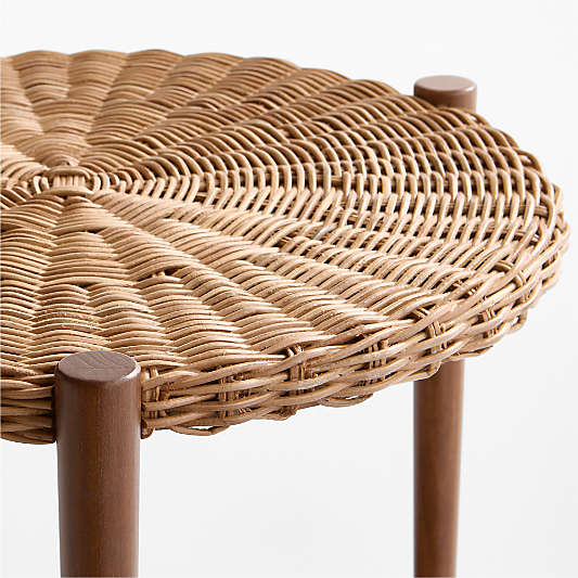 Margot Wicker and Brown Wood Round Nursery Side Table