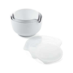 Orabel White Melamine Mixing Bowls with Lids, Set of 3 | Crate & Barrel