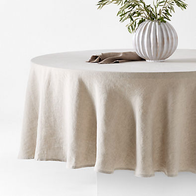 View Marin 100" Round Natural European Linen Tablecloth details