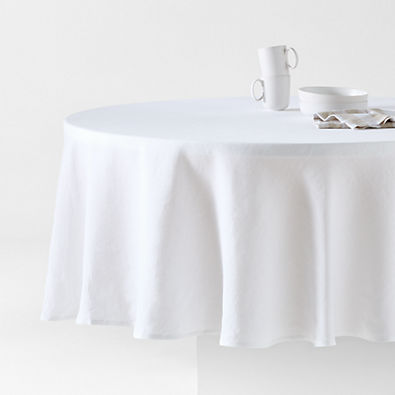 View Marin 100" Round White European Linen Tablecloth details