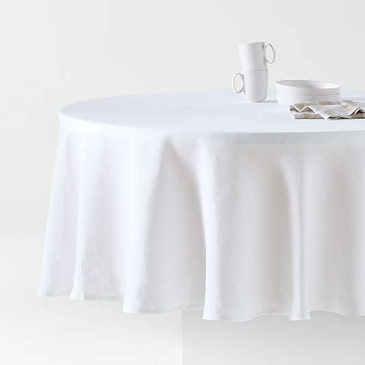 Marin 100" Round White European Linen Tablecloth