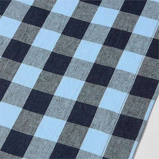Marin 120" EUROPEAN FLAX â„¢-Certified Linen Blue Buffalo Check Runner