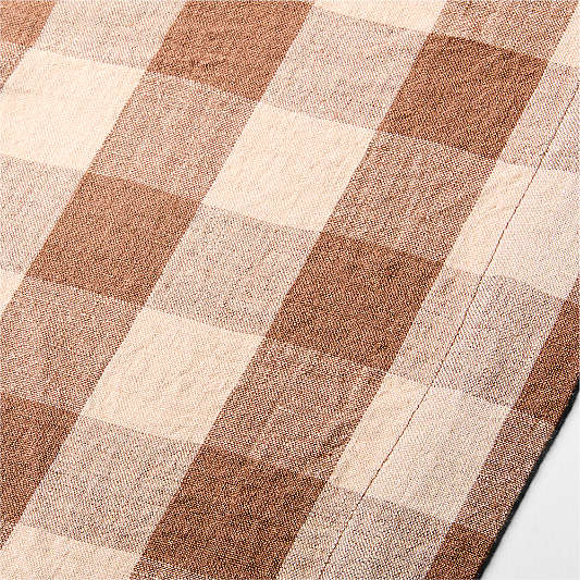 Marin 120" Brown and Natural Buffalo Check EUROPEAN FLAX â„¢-Certified Linen Runner