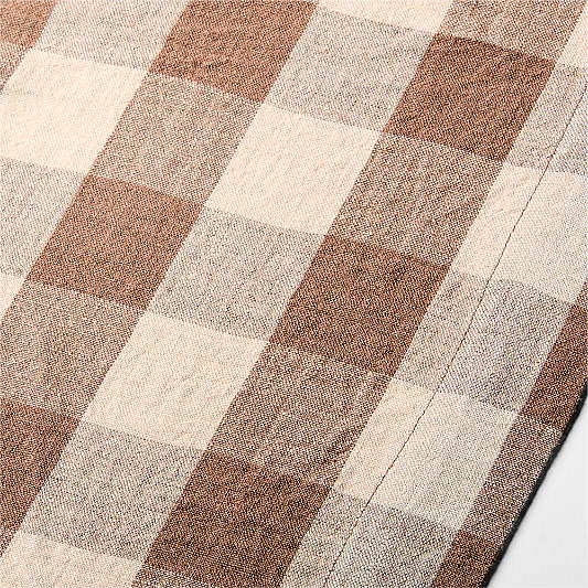 Marin 120" Brown and Natural Buffalo Check European Certified Linen Table Runner