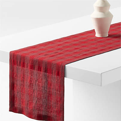 Marin 90" Red Buffalo Check EUROPEAN FLAX -Certified Linen Table Runner