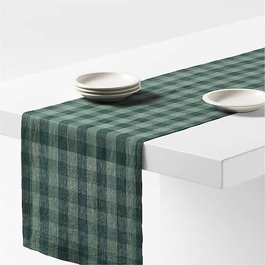 Marin Spruce Green Buffalo Check EUROPEAN FLAX -Certified Linen Table Runners