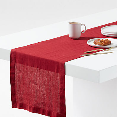 View Marin 120" Luminous Red EUROPEAN FLAX ™-Certified Linen Table Runner details