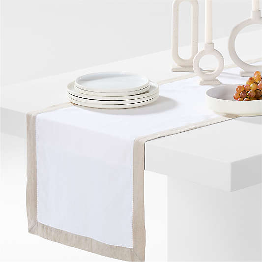 Marin 120" Natural and Cream EUROPEAN FLAX ™-Certified Linen Table Runner with Hemstitch