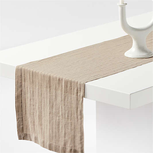 Marin 120" Natural and Earth Brown EUROPEAN FLAX ™-Certified Linen Striped Runner