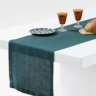 View Marin 90" Spruce Green EUROPEAN FLAX -Certified Linen Table Runner details