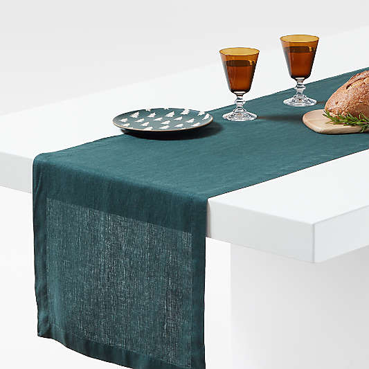 Marin 90" Spruce Green EUROPEAN FLAX -Certified Linen Table Runner