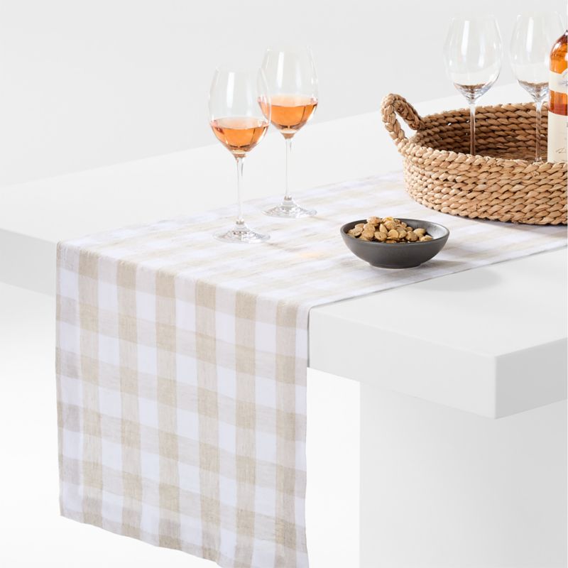 Marin 120" White and Natural Buffalo Check EUROPEAN FLAX ™-Certified Linen Runner - image 0 of 2