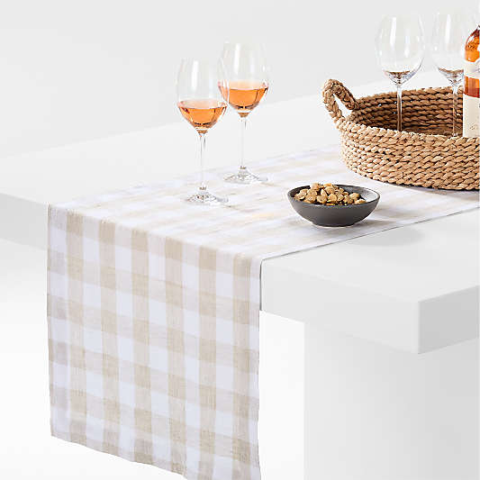 Marin 120" White and Natural Buffalo Check EUROPEAN FLAX ™-Certified Linen Runner