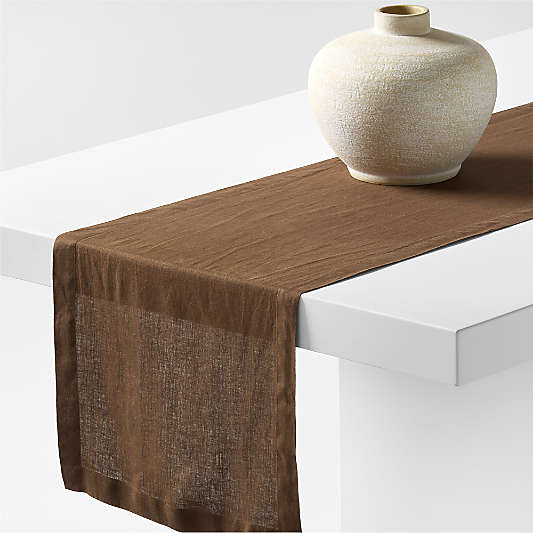 Marin 120" Earth Brown European Linen Table Runner