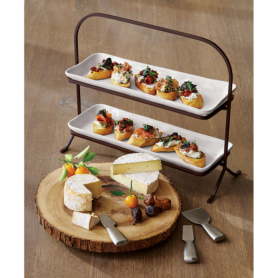 Crate & Barrel Marin White 2-Tier Server Cupcake Stand