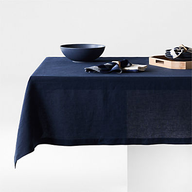 View Marin 60"x120" Deep Indigo EUROPEAN FLAX ™-Certified Linen Tablecloth details