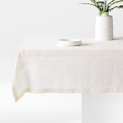 View Marin 60"x120" Ivory EUROPEAN FLAX -Certified Linen Tablecloth details