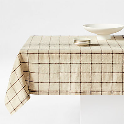 View Marin 60"x120" Windowpane Plaid European Linen Tablecloth details