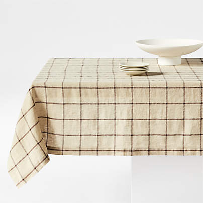 Marin 60"x120" Windowpane Plaid European Linen Tablecloth