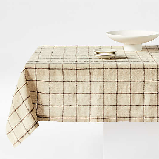 Marin 60"x120" Windowpane Plaid European Linen Tablecloth