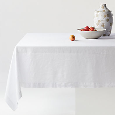 View Marin Crisp White Linen Tablecloth 60"x90" details