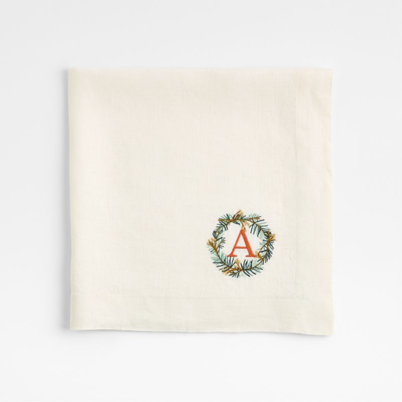 Marin Alba Ivory Embroidered Wreath EUROPEAN FLAX ™-Certified Linen Dinner Napkin - image 0 of 6