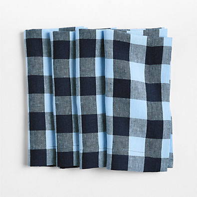 View Marin Blue EUROPEAN FLAX ™-Certified Linen Buffalo Check Napkins, Set of 4 details