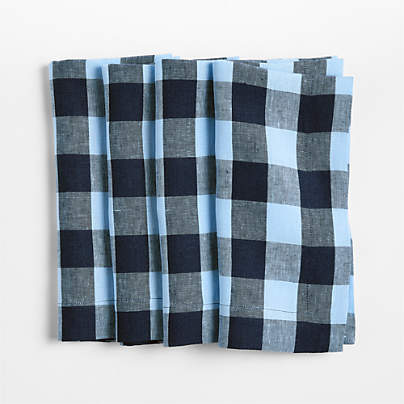 Marin Blue EUROPEAN FLAX â„¢-Certified Linen Buffalo Check Napkins, Set of 4