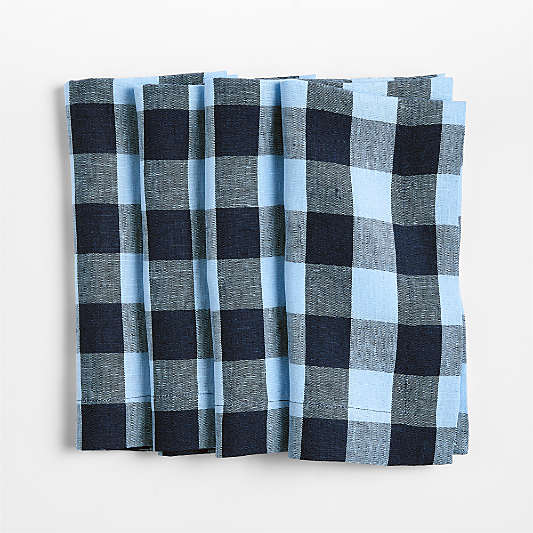 Marin Blue EUROPEAN FLAX â„¢-Certified Linen Buffalo Check Napkins, Set of 4