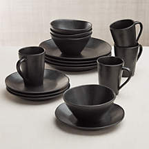 Marin Matte Black Stoneware 16-Piece Dinnerware Set + Reviews | Crate & Barrel
