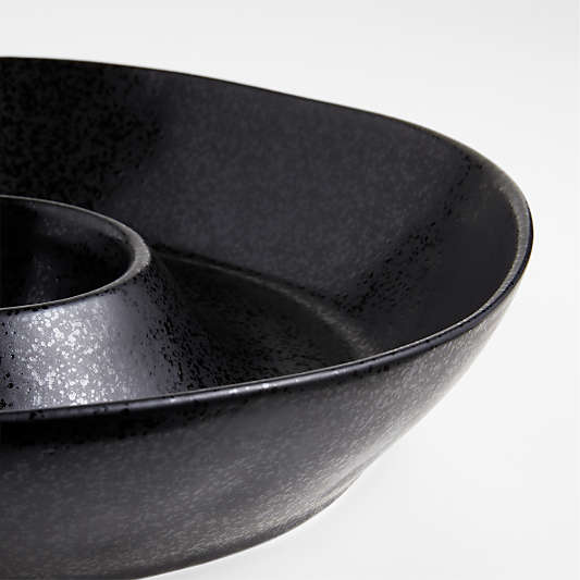 Marin Black Stoneware Chip and Dip Server