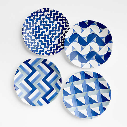 Marin Blue Tile Outdoor Melamine Salad Plates, Set of 4