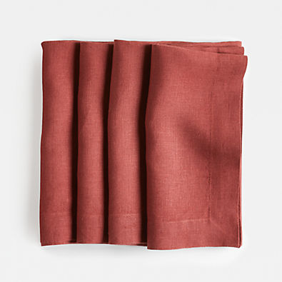 View Marin Plum Red EUROPEAN FLAX ™-Certified Linen Napkin, Set of 4 details