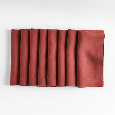 View Marin Plum Red EUROPEAN FLAX ™-Certified Linen Napkins, Set of 8 details