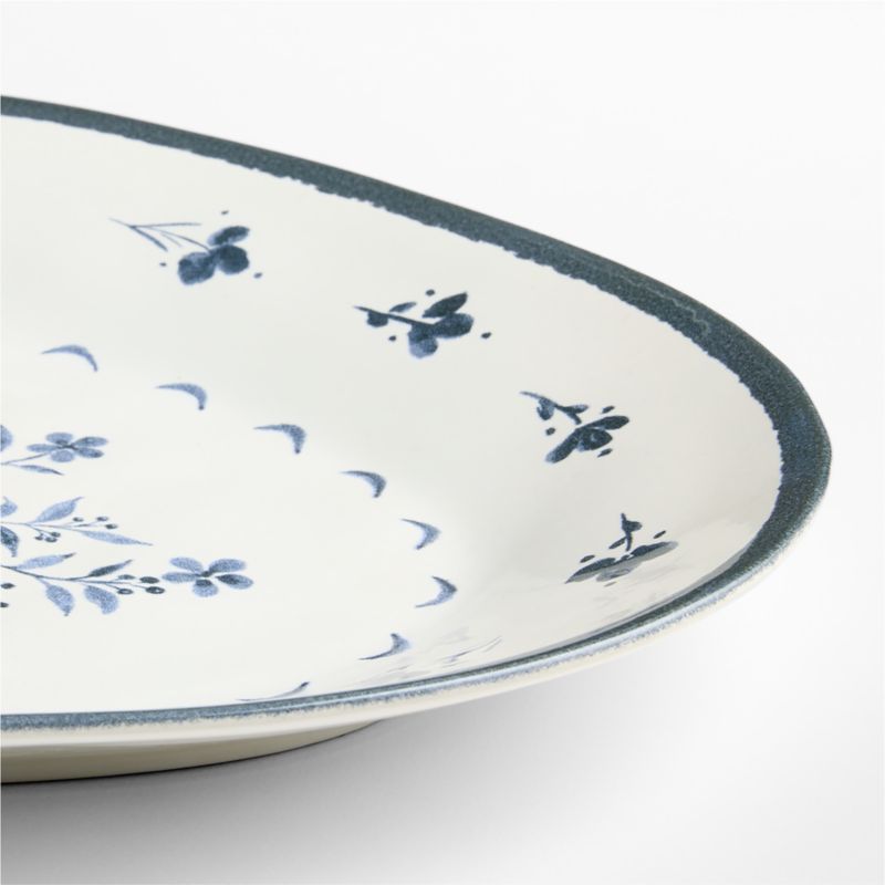 Marin Botanical White and Blue Stoneware Oval Salad Platter - image 1 of 6
