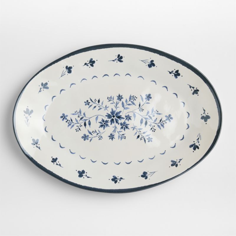 Viewing product image Marin Botanical White and Blue Stoneware Oval Salad Platter - image 1 of 2