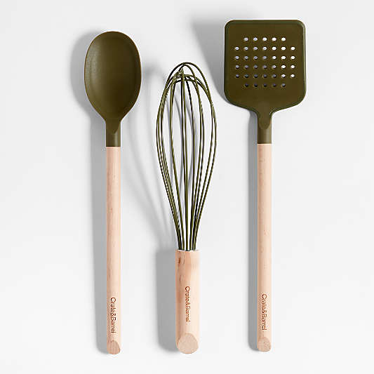 Marin Desert Green Silicone and Wood Utensils