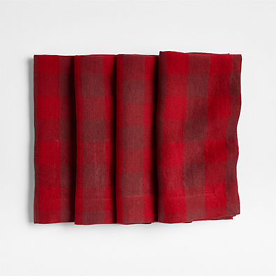 View Marin Red EUROPEAN FLAX -Certified Linen Buffalo Check Napkin, Set of 4 details